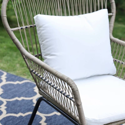 3pc Outdoor Rattan Conversation Set With Cushions - Captiva Designs 5 3pc Outdoor Rattan Conversation Set With Cushions - Captiva Designs - Image 3