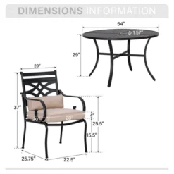 Captiva Designs 7pc Black Round Slatted Steel Table With Umbrella Hole & Metal Chairs With Seat Cushions And Waist Pillows -Furniture GUEST bbd4d438 37ff 480c 9541 def8060a4284