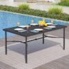 Captiva Designs 8pc Patio Geometric Pattern Rectangle Dining Table & Rattan Swivel Chairs & Beige Umbrella