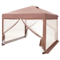Captiva Designs 10x10 Ft Pop-Up Canopy Tent With UV Protection, Mesh Sidewalls, And Easy Setup Roller Bag, Beige -Furniture GUEST bbf43dc9 21d6 4387 8fc5 235dfb57952a