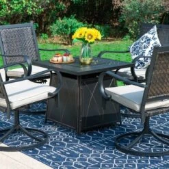 5pc Patio Dining Set With Steel Fire Pit Table & 360 Swivel Chairs - Captiva Designs