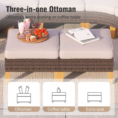 Captiva Designs 12pc Outdoor Wicker Rattan Patio Half-Moon Curved Sectional Sofa Set With Cushioned Ottoman 6 Captiva Designs 12pc Outdoor Wicker Rattan Patio Half-Moon Curved Sectional Sofa Set With Cushioned Ottoman - Image 4