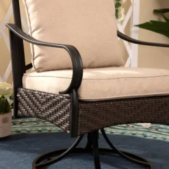 5pc Outdoor Dining Set With Swivel Chairs With Seat & Back Cushions & Square Metal Slat Table With 1.57" Umbrella Hole - Captiva Designs -Furniture GUEST bd789a27 b30b 4a90 ab58 6a8c522e86c4