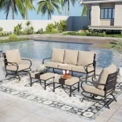 Captiva Designs 5 PCS Metal Patio Furniture Conversation Set With Rocking Armchairs For Garden Porch Backyard -Furniture GUEST bd876786 bb90 4c18 a6d6 b5af2fcd2538
