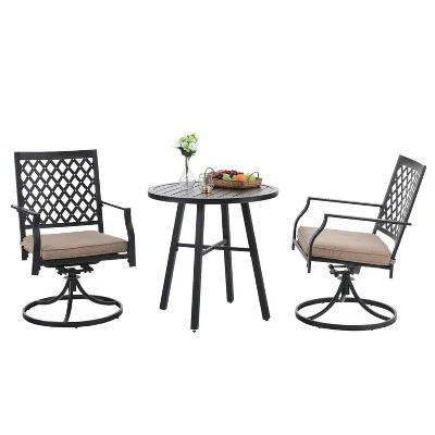 3pc Patio Set With 2 Swivel Chairs & Round Table - Black - Captiva Designs 3 3pc Patio Set With 2 Swivel Chairs & Round Table - Black - Captiva Designs