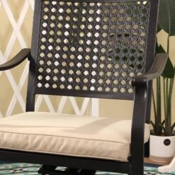 7pc Outdoor Dining Set With Faux Wood Top & Metal Frame & Wrought Iron Chairs - Beige - Captiva Designs -Furniture GUEST be579d99 cecd 42f1 9a55 d976c4c70688 1