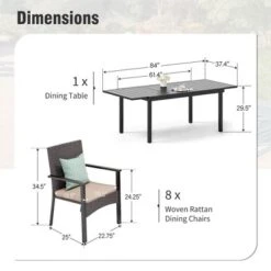 Captiva Designs 9pc Patio Rectangle Expandable Metal Dining Table & Rattan Chairs With Removable Cushions -Furniture GUEST be8a3b81 db39 46be 9982 c1243afd9990
