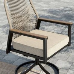 Captiva Designs 9pc Patio Square Driftwood Metal Dining Table And Thick Cushion Swivel Wicker Chairs -Furniture GUEST bef357f3 57be 4bd4 8deb 695b7d5f4f0d