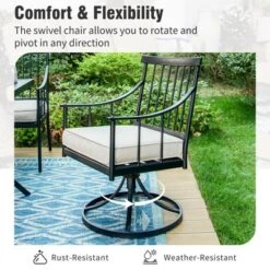 Captiva Designs 7pc Patio Wood-look Slat-top Steel Table With Umbrella Hole & Stylish Cushioned Arm Metal Chairs -Furniture GUEST bf0ae1aa e05d 401f 94ca edb9b0667646 1