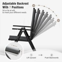 Captiva Designs 9pc Spacious Slat-top Rectangle Metal Table With Umbrella Hole & Textilene Reclining Foldable Chairs -Furniture GUEST c078a2b9 4e5d 4c97 b29f 5799c1da580d 6