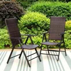 7pc Outdoor Dining Set With 7 Position Adjustable Wicker Chairs & Metal Rectangle Table With Umbrella Hole - Captiva Designs -Furniture GUEST c0bac0dd a689 48fb 8c4d cd7f7ca5b41c 1