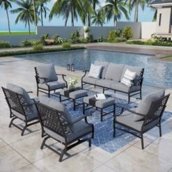 Captiva Designs 7pc Metal Patio Outdoor Conversation Set With Rocking Grid-back Chairs, Ottomans For Garden, Poolside, Backyard 26 Captiva Designs 7pc Metal Patio Outdoor Conversation Set With Rocking Grid-back Chairs, Ottomans For Garden, Poolside, Backyard -Furniture GUEST c1892609 5866 447d abcd bcefca1a279c