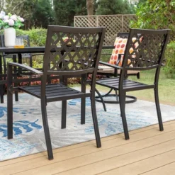 7pc Outdoor Rectangular Table & 6 Chairs With Grid Design - Black - Captiva Designs -Furniture GUEST c1b035c0 b601 4ea5 8065 9ed2cd2996cb