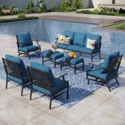 Captiva Designs 7pc Metal Patio Outdoor Conversation Set With Rocking Grid-back Chairs, Ottomans For Garden, Poolside, Backyard 27 Captiva Designs 7pc Metal Patio Outdoor Conversation Set With Rocking Grid-back Chairs, Ottomans For Garden, Poolside, Backyard -Furniture GUEST c294899d c8c2 47da 92e7 89b6fc0abfcc