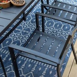 7pc Patio Dining Set With Rectangle Table With 2.6" Umbrella Hole & Steel Arm Chairs - Black - Captiva Designs -Furniture GUEST c2f731e7 7d13 41de b997 956106d2cbf1