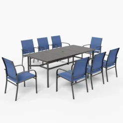 Captiva Designs 1pc Outdoor Patio Dining Spacious Rectangle Black Metal Table With Steel Frame -Furniture GUEST c34c0b02 2b40 4714 b658 66baceef3d46