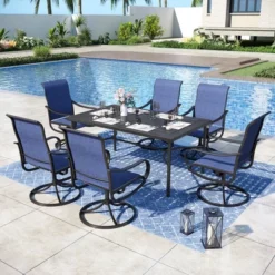 Captiva Designs 7pc Patio Dining Steel Rectangle Table & Textilene 360 Degree Swivel Chairs -Furniture GUEST c3697998 0fdd 45d4 8505 a8becae393fd
