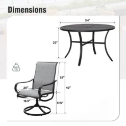 Captiva Designs 7pc Black Round Slatted Steel Table With Umbrella Hole & Textilene Swivel Chairs -Furniture GUEST c39c2a7b fdd7 4109 99f6 3545f17595fa
