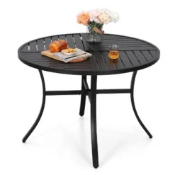 5pc Outdoor Dining Set With Metal Slat Round Table With Umbrella Hole - Captiva Designs -Furniture GUEST c3d4021d e4c8 44ff 8130 64c4fafcfa0d