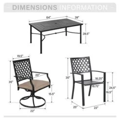 Captiva Designs 7pc Patio Dining Geometric Pattern Rectangular Steel Table & Mesh Back Metal Arm Chairs -Furniture GUEST c3e759df 8867 49e2 8d83 760a19b981a2