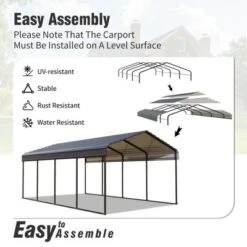Captiva Designs 12’ X 20’ Heavy Duty Metal Carport - Versatile Shelter With Optional Sidewalls -Furniture GUEST c41e5dd5 86bc 4e62 a834 363a6fc2e7cb