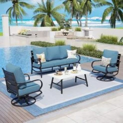 Captiva Designs 4 PCS Metal Patio Furniture Conversation Set With Swivel Armchairs For Garden Porch Backyard -Furniture GUEST c51e0fe5 3d54 42e6 babc d4d5e513a2f8