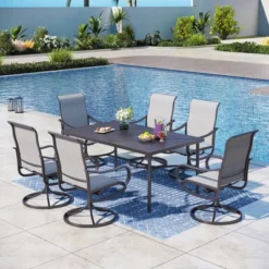 Captiva Designs 7pc Patio Dining Steel Rectangle Table & Textilene 360 Degree Swivel Chairs -Furniture GUEST c60ac15a 3391 4004 ab2c e35ea301fe12