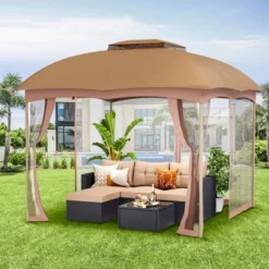 Captiva Designs Gazebo Canopy For Patio - Double Vent Outdoor Canopy With Netting (Khaki) -Furniture GUEST c6452711 7406 4d8e a9cc 661a827a62ab