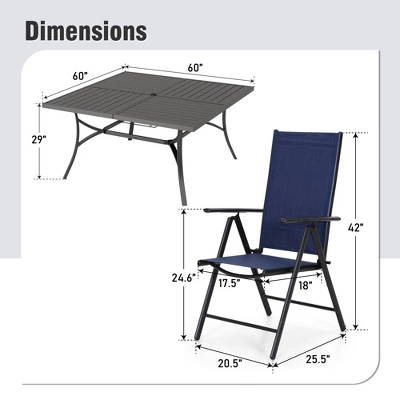 Captiva Designs 9pc Spacious Slat-top Square Metal Table With Umbrella Hole & Reclining Foldable Sling Chairs 14 Captiva Designs 9pc Spacious Slat-top Square Metal Table With Umbrella Hole & Reclining Foldable Sling Chairs - Image 12