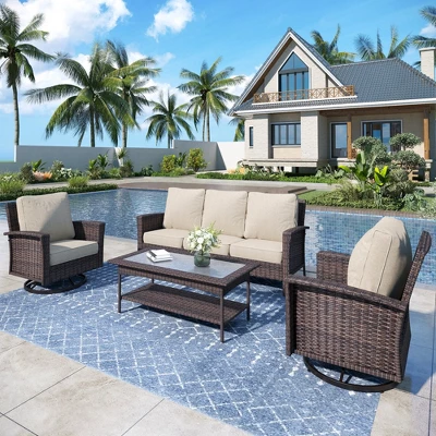 Captiva Designs 4pc Oversized Patio Outdoor Wicker Furniture Conversation Sofa Set With Coffee Table For Garden Yard Porch 11 Captiva Designs 4pc Oversized Patio Outdoor Wicker Furniture Conversation Sofa Set With Coffee Table For Garden Yard Porch - Image 9