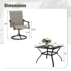 Captiva Designs 5pc Outdoor Dining Steel Table With Umbrella Hole & Brown Textilene Arm Chairs -Furniture GUEST c8156cb5 64c0 428d 8402 8a800f9c3673