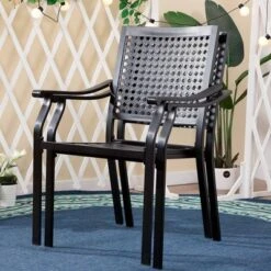 5pc Outdoor Dining Set With Metal Slat Round Table With Umbrella Hole - Captiva Designs -Furniture GUEST c828ea76 74d8 4889 9606 d57c61ce18a7