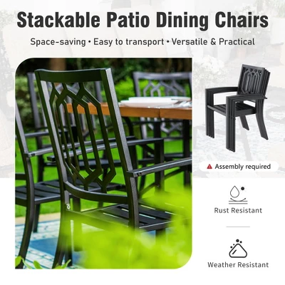 Captiva Designs 7pc Patio Dining Driftwood Finished Rectangle Steel Table & Metal Arm Chairs 7 Captiva Designs 7pc Patio Dining Driftwood Finished Rectangle Steel Table & Metal Arm Chairs - Image 5