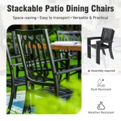 Captiva Designs 5pc Patio Slat-top Square Steel Dining Table With Umbrella Hole & Metal Arm Chairs -Furniture GUEST c846bd23 bcd5 4ef0 94a8 f41a5215fce0 8