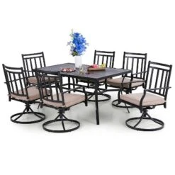 7pc Patio Dining Set With Rectangle Table With 2.6" Umbrella Hole & 360 Swivel Cushioned Arm Chairs - Captiva Designs -Furniture GUEST c84759cb 0b04 4de9 9e9c 7c205dc1121a