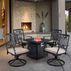 28" Outdoor Gas Fire Pit Table With Lid & Glass - Captiva Designs -Furniture GUEST c8f8d994 9b15 432b 88c3 47dcc4bbed7e