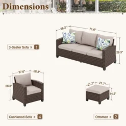 Captiva Designs 7pc Outdoor Patio Wicker Conversation Set With 4Cushioned Single Sofas For Garden Poolside Backyard
