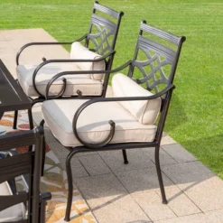 7pc Outdoor Dining Set With Chairs With Seat & Back Cushions & Metal Table With Umbrella Hole -Furniture GUEST c9344daf ffcb 404e 92e2 46095323a130