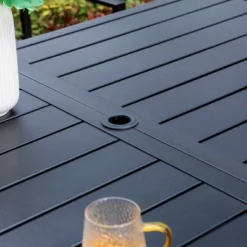 7pc Outdoor Dining Set With Sling Chairs & Metal Rectangle Table With Umbrella Hole - Captiva Designs -Furniture GUEST c996950c 0d5e 4e8d 9897 2a692a39b5ab 1