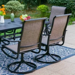 7pc Outdoor Dining Set With Swivel Sling Chairs & Large Metal Rectangle Table With Umbrella Hole - Gray - Captiva Designs -Furniture GUEST c9b00dcf 7b31 4bb8 b100 ee4a0899ed87