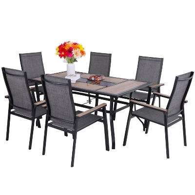 7pc Patio Set With Table & Sling Chairs - Captiva Designs 3 7pc Patio Set With Table & Sling Chairs - Captiva Designs