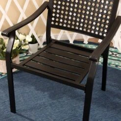 7pc Outdoor Dining Set With Faux Wood Top & Metal Frame & Wrought Iron Chairs - Beige - Captiva Designs -Furniture GUEST ca0aa938 a24a 4eb6 808f 8f2ceb392434