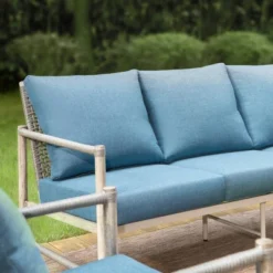 Captiva Designs Coastal 4pc Patio Steel And Rattan Fire Pit Set With Cushions -Furniture GUEST ca5c90eb 0d6c 460c 855d 0ec9debe160d