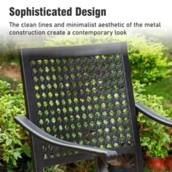 Captiva Designs 5pc Patio Dining Steel Set With Wood-like Square Table & Stackable Chairs With Bull's Eye Pattern -Furniture GUEST cab5f1a5 4811 4e98 ba87 de10c1a94291 9