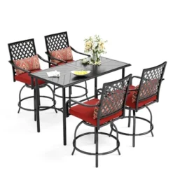 Captiva Designs 5pc Rectangle Steel Bar Table With C-shaped Cross Bracket & High Bar Stools -Furniture GUEST cacfb93d 7506 476f 81a6 b6ccfb87a45d