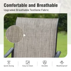 Captiva Designs 5pc Outdoor Dining Steel Table With Umbrella Hole & Brown Textilene Arm Chairs -Furniture GUEST cb67dca1 4625 486e 9903 4893a3e3cb8a