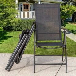 5pc Patio Dining Set With Square Metal Table With Umbrella Hole And Foldable Sling Chairs - Captiva Designs -Furniture GUEST cc5901ae fdbe 47cb 88c9 56fba8e11c5f 5