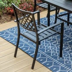 7pc Patio Dining Set With Rectangle Table With 2.6" Umbrella Hole & Steel Arm Chairs - Black - Captiva Designs -Furniture GUEST cc6dca94 1bdd 4f91 aada b73d6cdf11ad