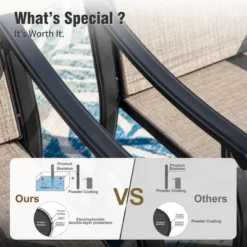 Captiva Designs 9pc Patio Dining Black Steel Rectangle Table & Brown Textilene Fixed Chairs -Furniture GUEST cc84e2b8 e3ad 456d 9097 66a0b47ea6f9