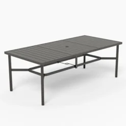 Captiva Designs 9pc Spacious Slat-top Rectangle Metal Table With Umbrella Hole & Textilene Reclining Foldable Chairs